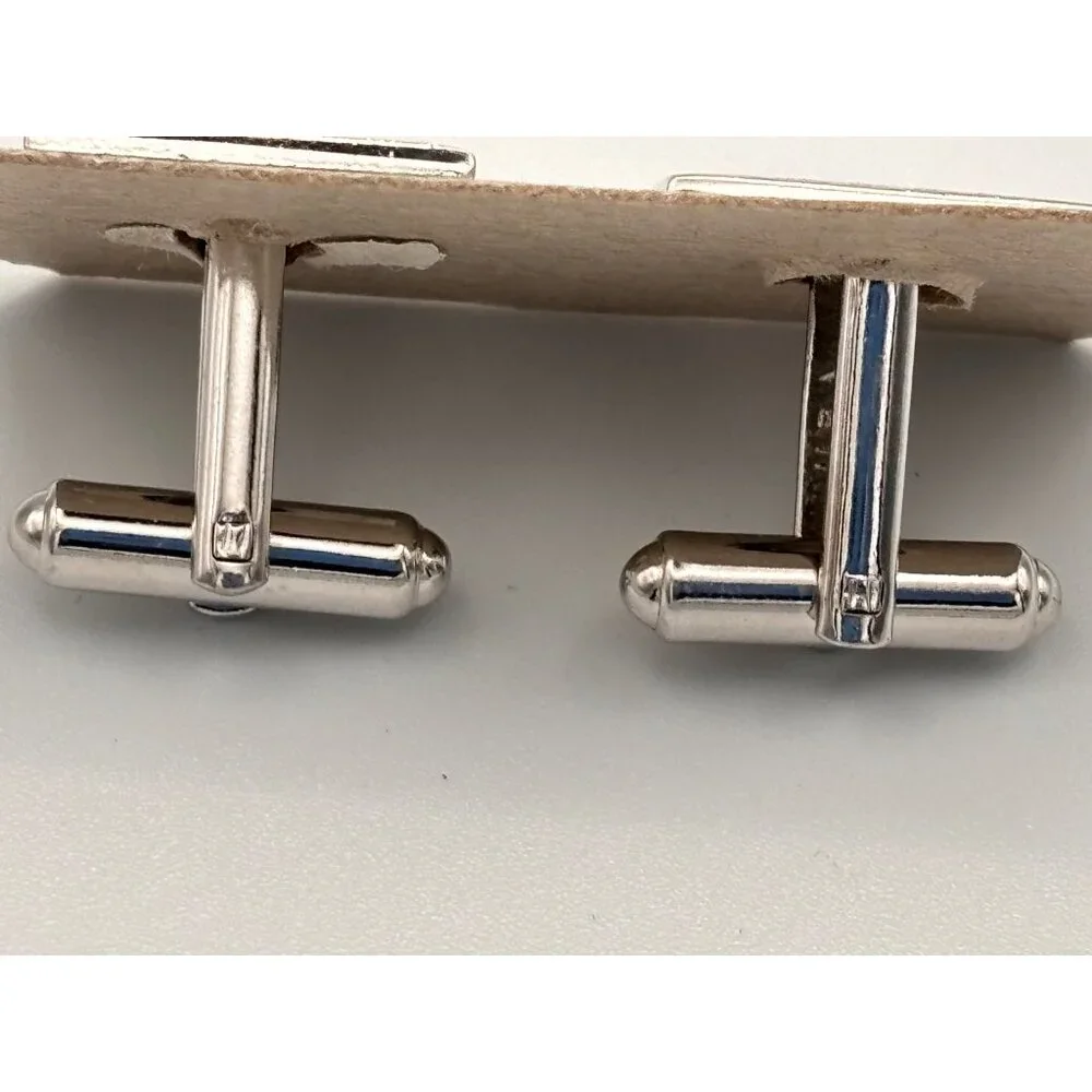 Vintage Silver-Tone Square Cufflinks With Engraved Border Design
